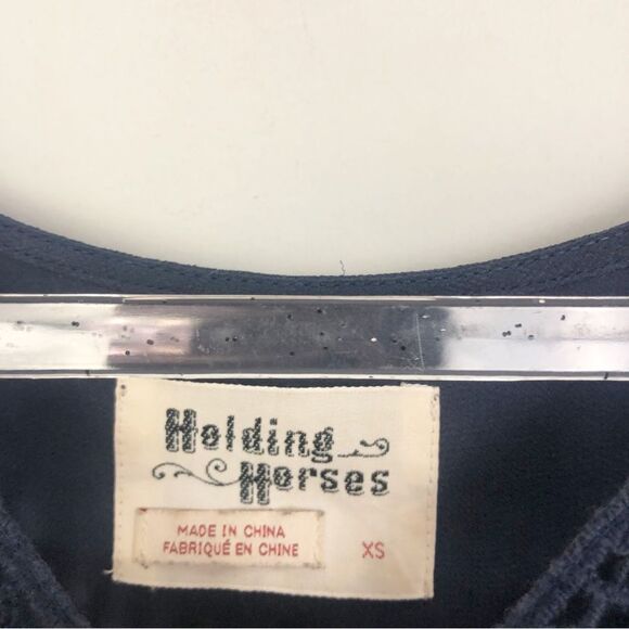 ANTHROPOLOGIE | HOLDING HORSES Augusta Navy Blue Crochet Dress Women’s Size XS - Picture 7 of 11